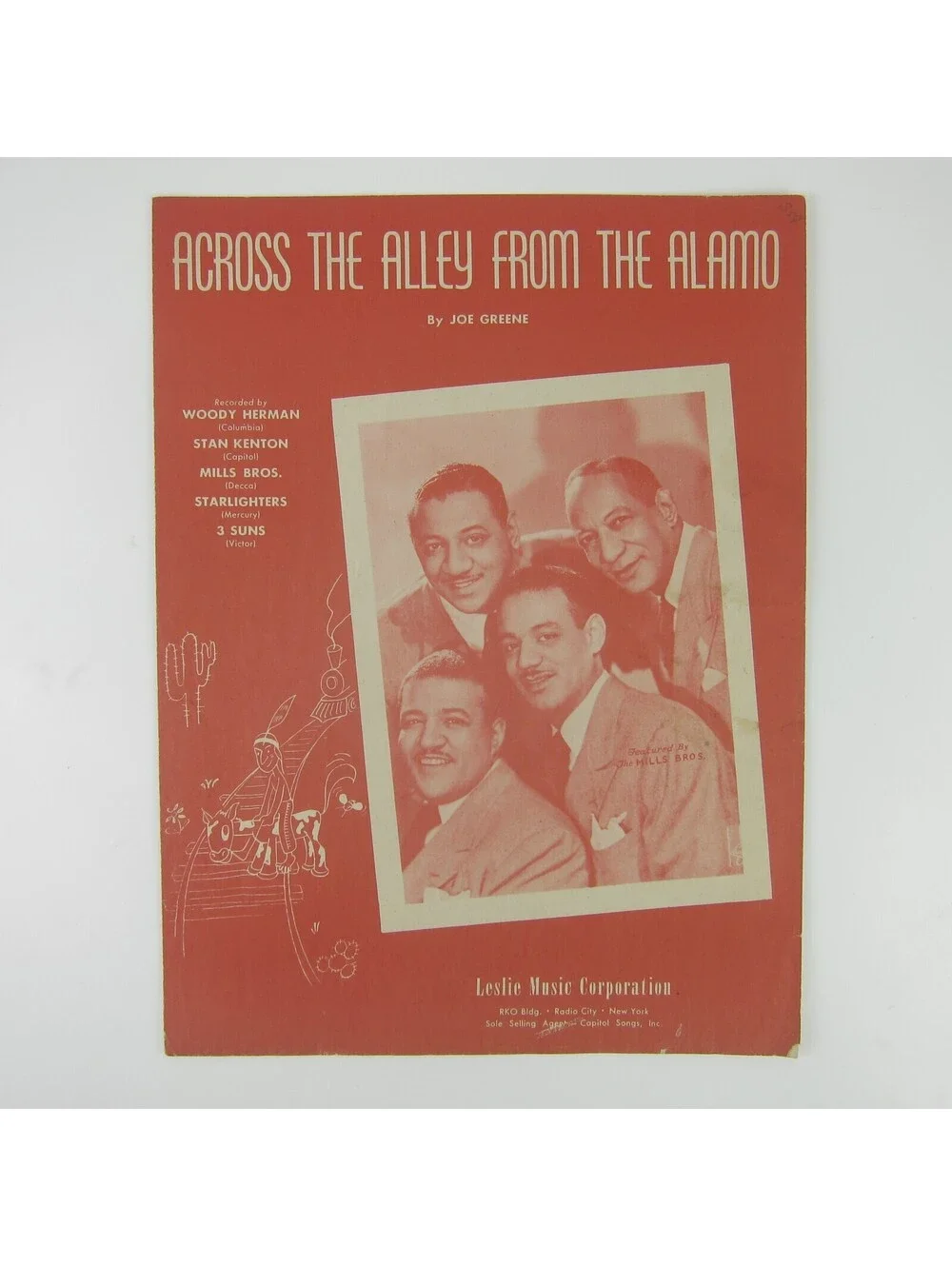 Sheet Music Across The Alley From The Alamo The Mills Bros Joe Greene 1947